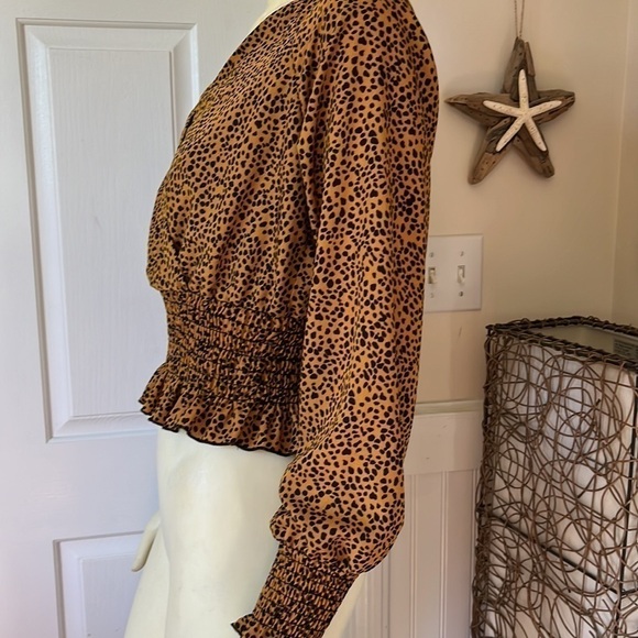 nwt BP SMOCKED SURPLICE TOP BLOUSE LEOPARD PRINT Medium - Picture 10 of 16